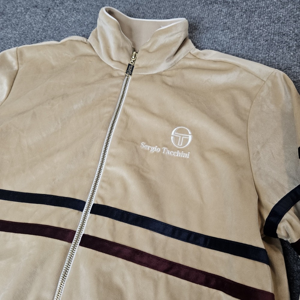 Sergio Tacchini Mens Velour Track‎ Jacket Medium Irish Cream Ivory Tennis MW '88